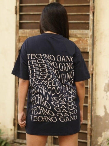 Techno Gang Oversized Tee (T-shirt) Oversized T-shirt Burger Bae Free Size Black 