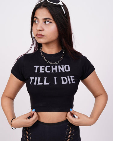 Techno Till I Die Baby Tee (T-shirt) Tops Burger Bae 