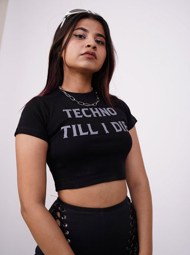 Techno Till I Die Baby Tee (T-shirt) Tops Burger Bae 
