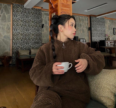 Teddy Co ord Set Coffee Brown For Women