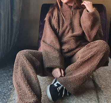 Teddy Co ord Set Coffee Brown For Women