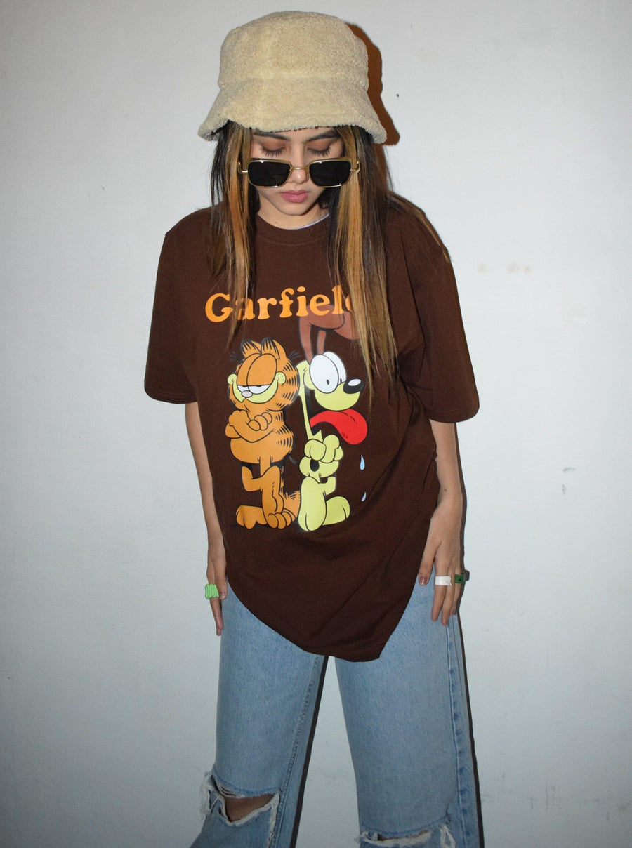 The Garfield Oversized Tee (T-shirt) Oversized T-shirt Burger Bae Free Size Coffee Brown 