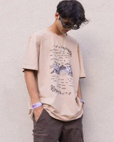 Travis Scott Astro World Oversized Tee (T-shirt) For Men Oversized T-shirt Burger Bae Free Size Beige 