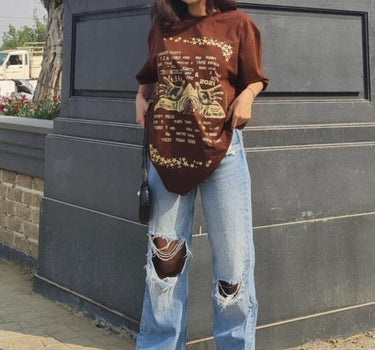 Travis Scott Astro World Oversized Tee (T-shirt) Oversized T-shirt Burger Bae Free Size Coffee Brown 