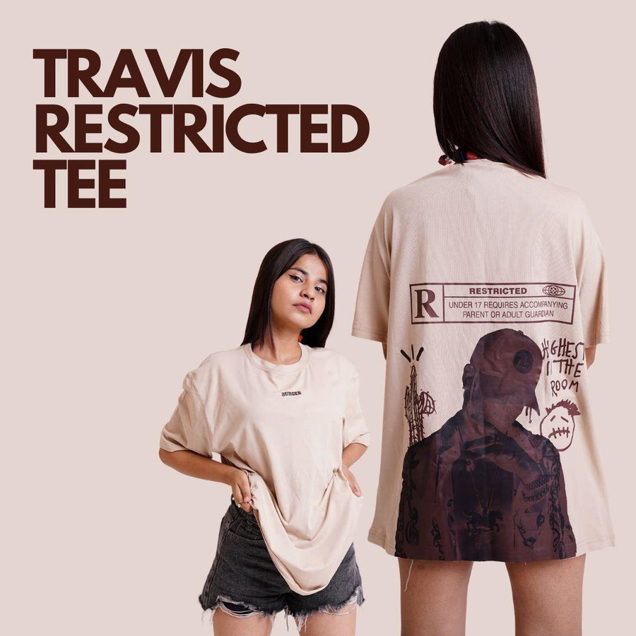 Travis Restricted Oversized Tee (T-shirt) Oversized T-shirt Burger Bae Free Size Beige 