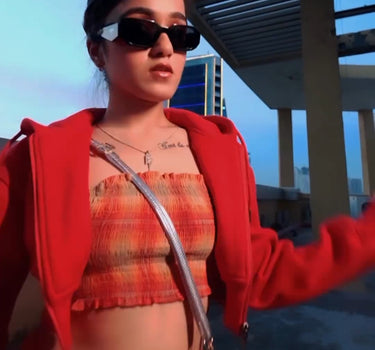 Bomber crop jacket with zip and cap For Women