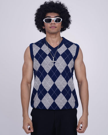 Vintage Sweater For Men Sweater Burger Bae S Navy-Grey 