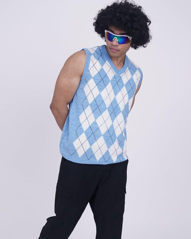 Vintage Sweater For Men Sweater Burger Bae S PastelSkyBlue-White 