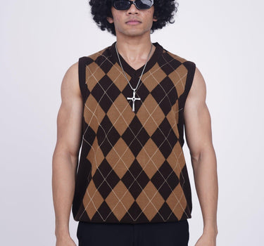 Vintage Sweater For Men Sweater Burger Bae S CoffeeBrown-Beige 