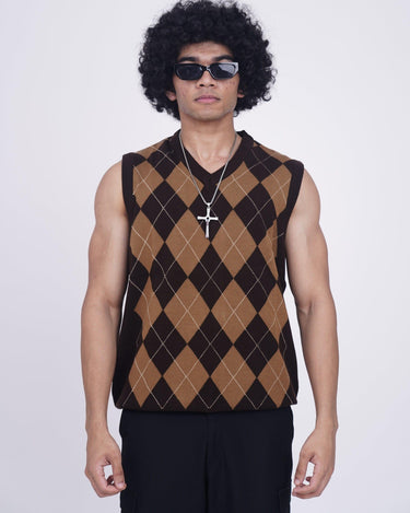 Vintage Sweater For Men Sweater Burger Bae S CoffeeBrown-Beige 