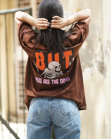 Where Are The D-Rugs Oversized Tee (T-shirt) Oversized T-shirt Burger Bae Free Size Coffee Brown 