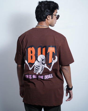 Where Are The D-Rugs Oversized Tee (T-shirt) For Men Oversized T-shirt Burger Bae Free Size Coffee Brown 