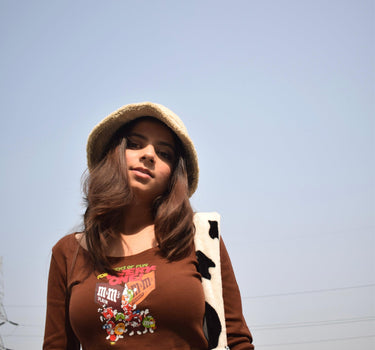 Women Long Sleeve Round Neck Crop Top (M&M Y2K Top) - BurgerBae