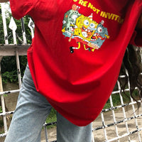 SpongeBob You'Re Not Invited Oversized Tee (T-shirt) Oversized T-shirt Burger Bae Free Size Red 