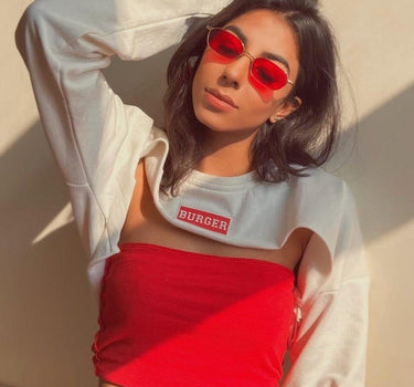 Burger Bust Crop Sweat Sweatshirt Burger Bae Free size White 