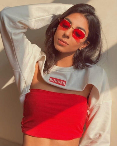 Burger Bust Crop Sweat Sweatshirt Burger Bae Free size White 