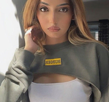 Burger Bust Crop Sweat Sweatshirt Burger Bae Free size Dark Olive Green 