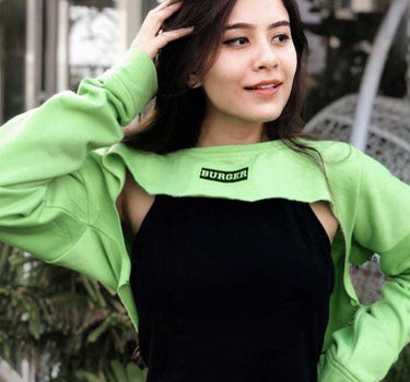 Burger Bust Crop Sweat Sweatshirt Burger Bae Free size Neon Green 