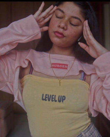 Burger Bust Crop Sweat Sweatshirt Burger Bae Free size Baby Pink 