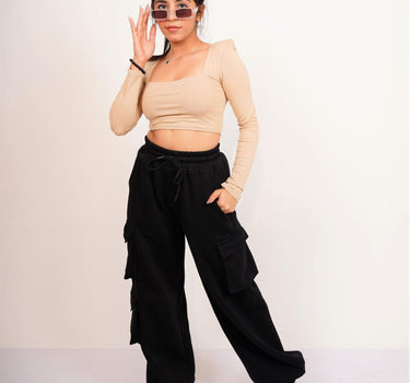 Zendaya Top (Beige) (Shoulder Pad Full Sleeves Summer Cotton Lycra Top by Burger Bae) - BurgerBae