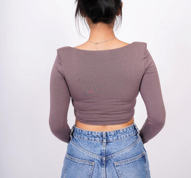 Zendaya Top (Cocoa) (Shoulder Pad Full Sleeves Summer Cotton Lycra Top by Burger Bae) - BurgerBae